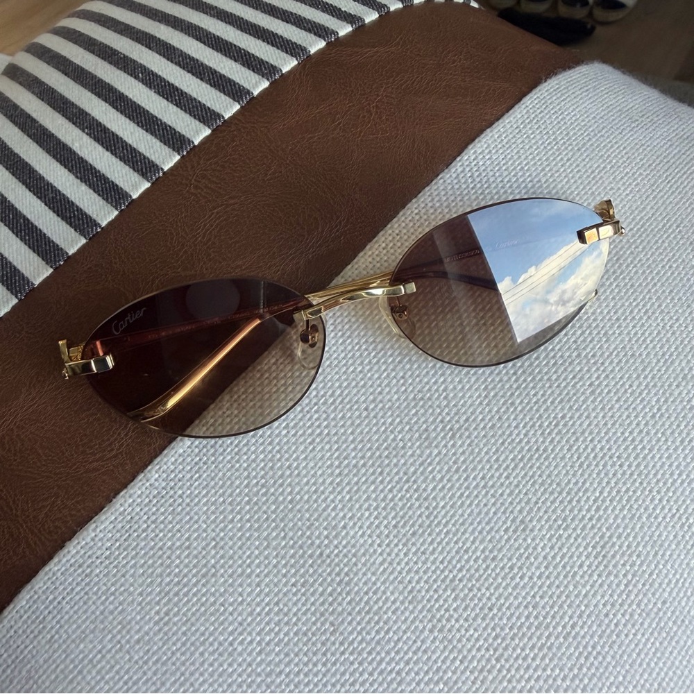 Cartier Panthère Rimless Oval Sunglasses Gold Brown Gradient Authentic